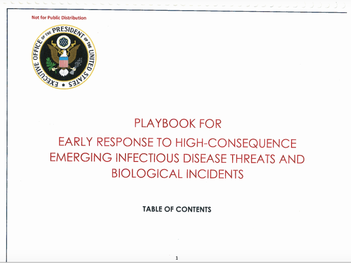 image of White House playbook for infectious disease threats, select to read it